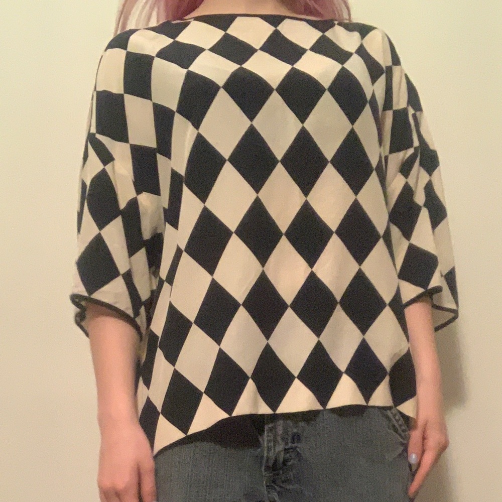 Ellen Tracy Silk Checkered Shirt